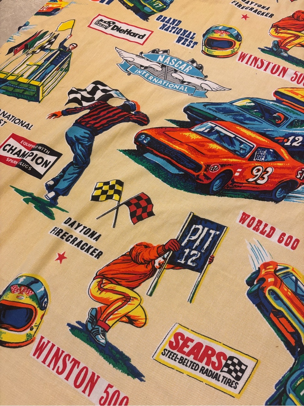 Vintage 1970s Sears Perma-Prest NASCAR Winston 500/Daytona Firecracker Fabric